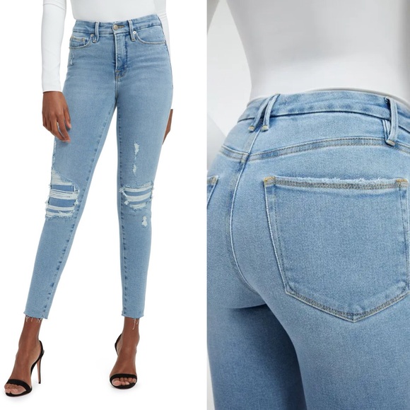 GOOD AMERICAN Good Legs Ripped Raw Hem High Rise Skinny Jeans Size 2 / 26 - Picture 4 of 15